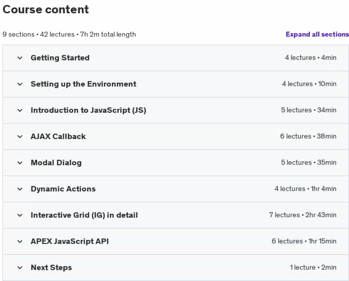 Course topics · Oracle APEX Advanced Course – Learn JavaScript (2024) 2024-11