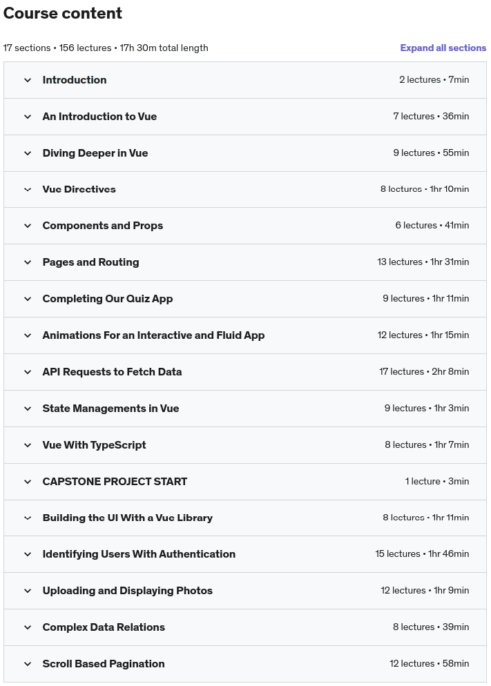 Course topics · The Vue 3 Bootcamp – The Complete Developer Guide 2022-10
