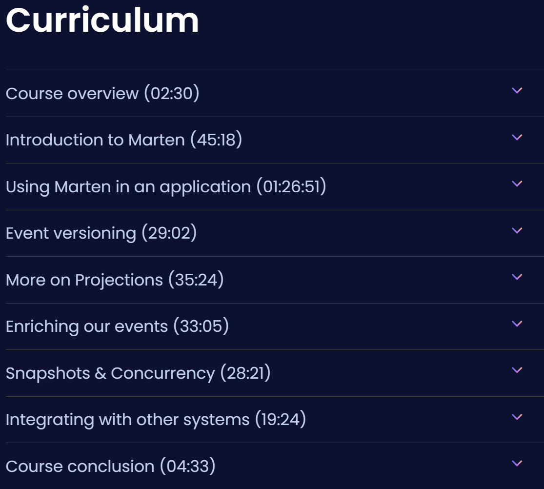 Temas del curso · Dometrain – Deep Dive: Sourcing de eventos .NET 2025-5