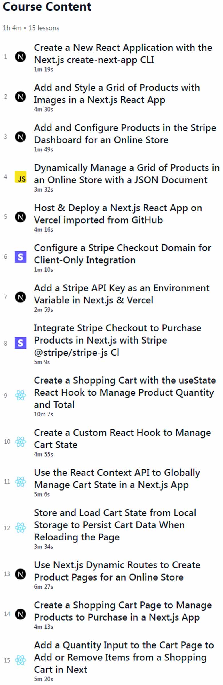 Course topics · Egghead — Create an eCommerce Store with Next.js and Stripe Checkout 2022-3