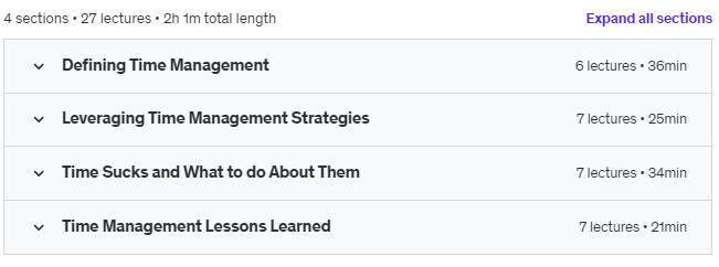 Course topics · Udemy — Time and Task Management: Time Management Techniques 2021-11