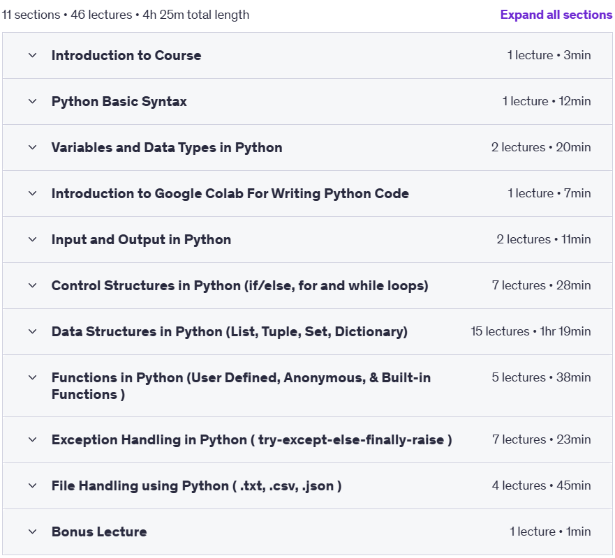 Course topics · Python Programming for Beginners with Python Coding Examples 2023-7