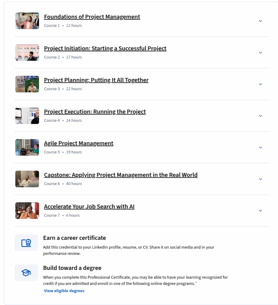 Course topics · Coursera — Google Project Management Professional Certificate 2025-10