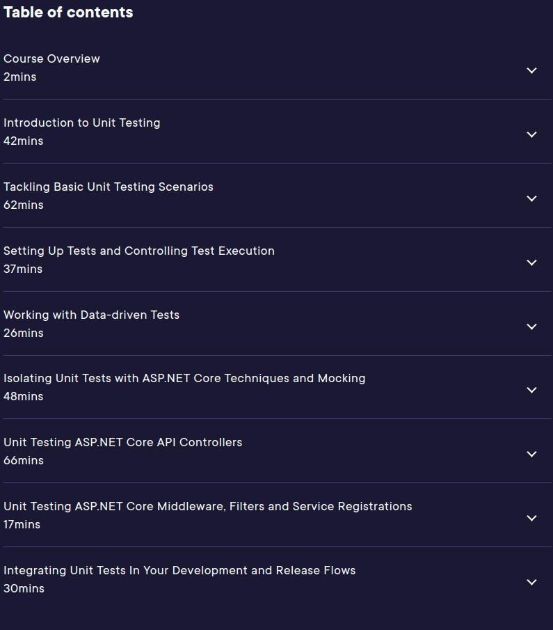 Course topics · Unit Testing an ASP.NET Core 6 Web API 2022-4