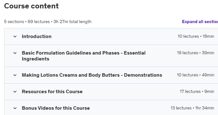 Course topics · Natural Beauty: How to Make Lotions, Creams and Body Butters 2019-4