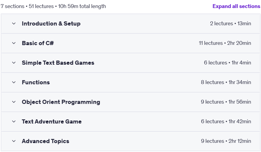 Course topics · C# Fundamentals for Game Development 2023-3