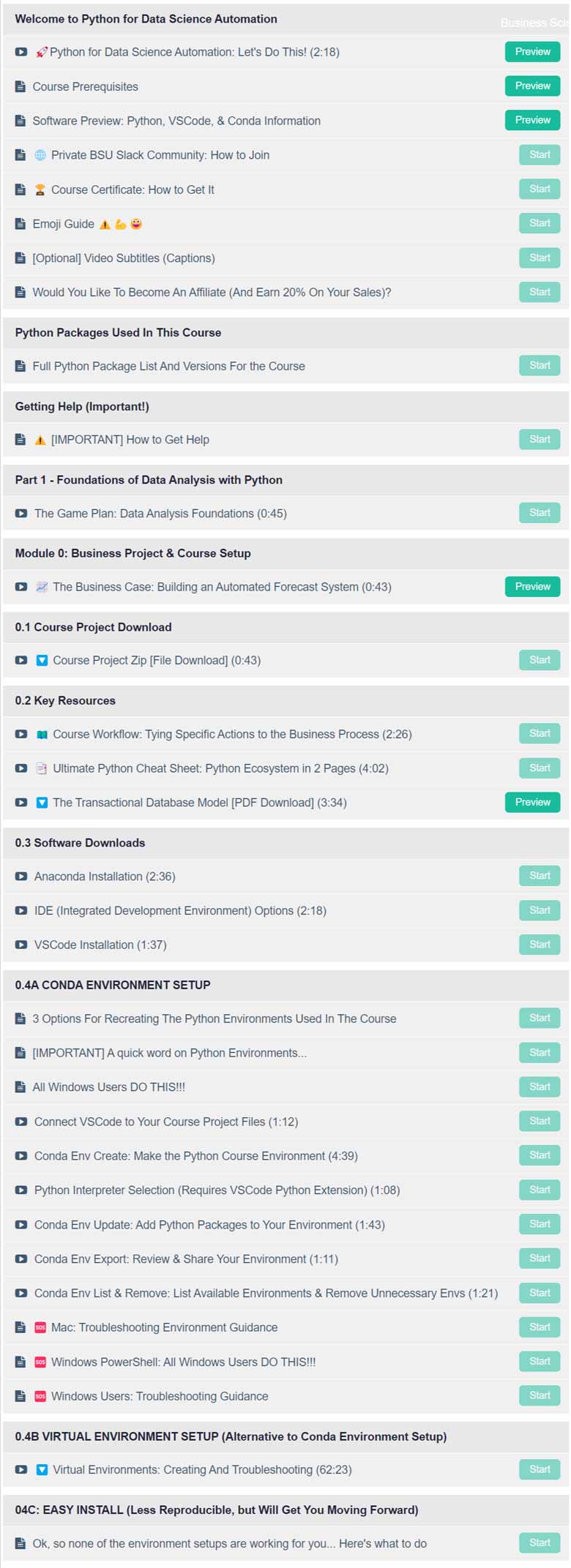 Course topics · Business Science University – Python for Data Science Automation (Course 1) 2024-10