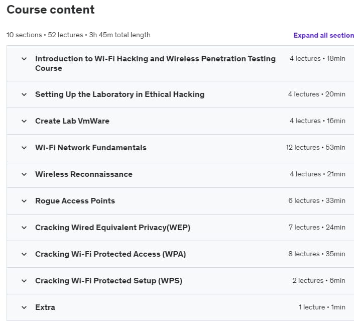 Course topics · Wi-Fi Hacking and Wireless Penetration Testing Course 2023-12