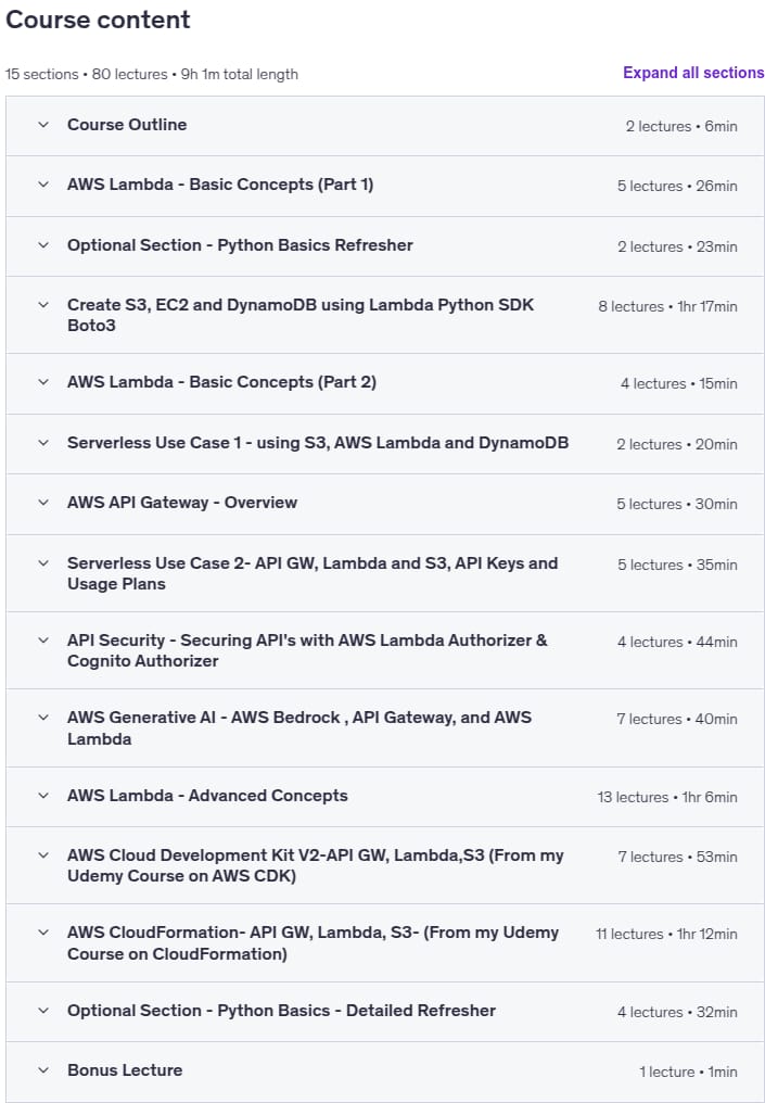 کورس کے موضوعات · AWS لامبیا Python(Boto3) & سرور کے بغیر - ابتدائی سے اعلی درجے تک 2025-6