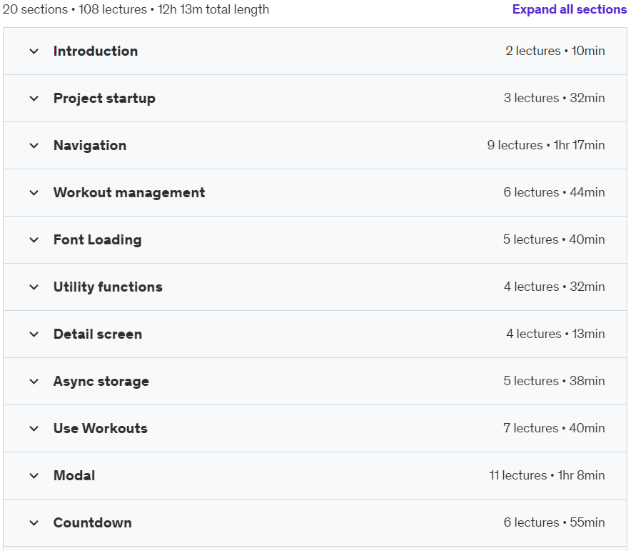 Course topics · React Native with Typescript – The Practical Guide (2022) 2022-11