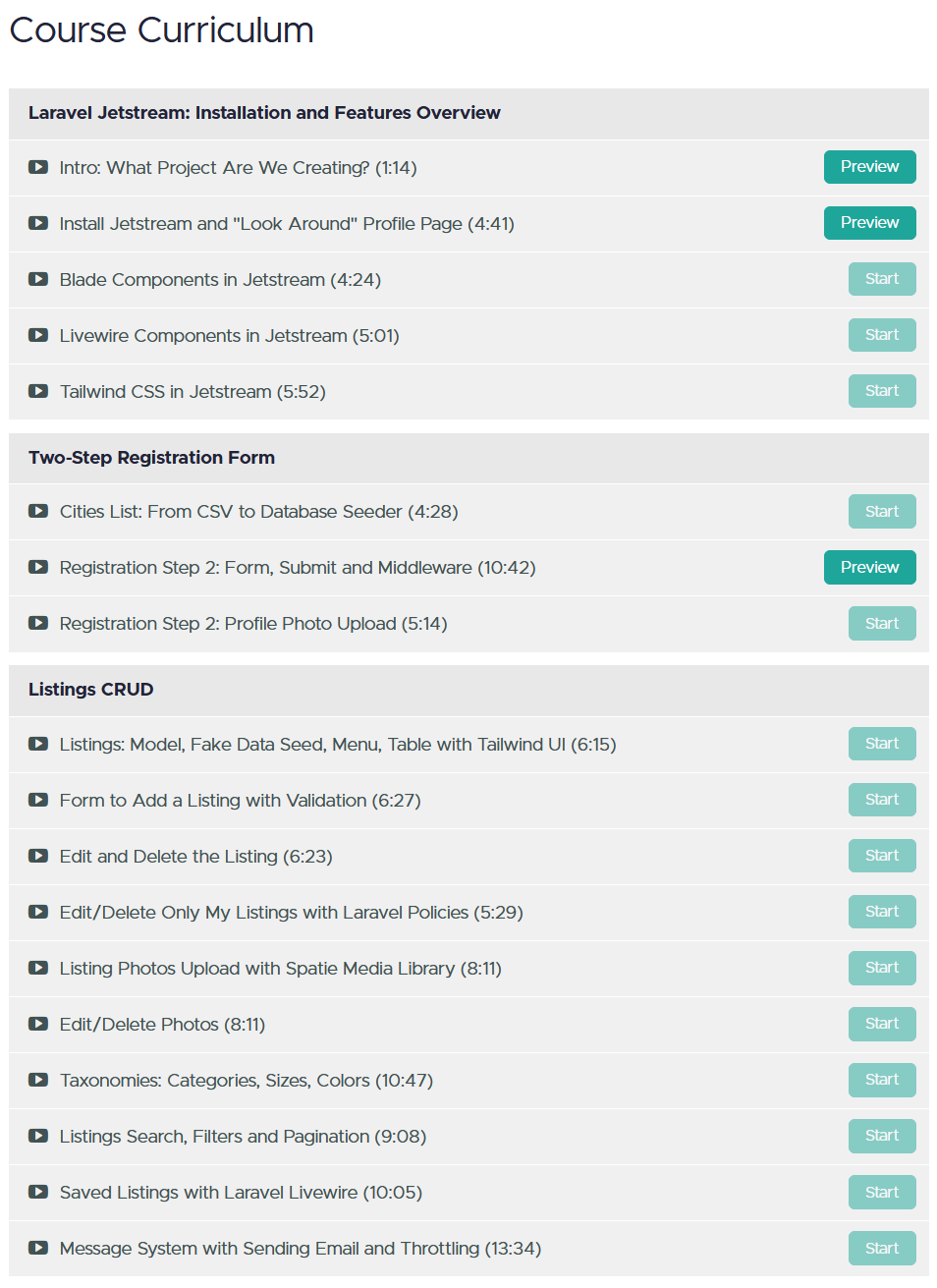 Course topics · Laravel Daily — Laravel Jetstream+Livewire: Real Mini-Project 2021-1