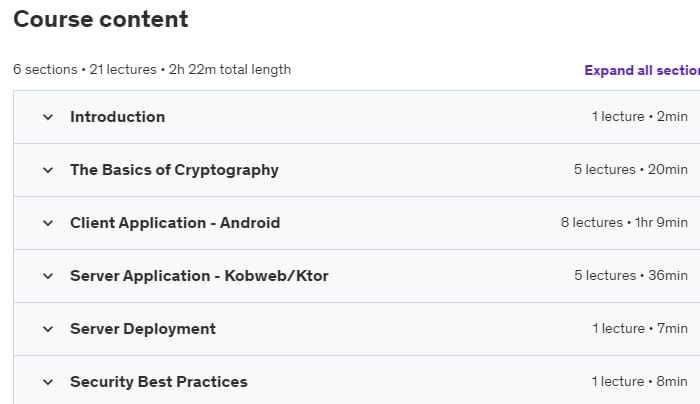 Course topics · Secure API Keys with a Public-Key Cryptography on Android 2023-12