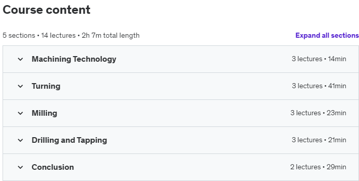 Course topics · Udemy — CNC cutting tools, and machining techniques 2019-9