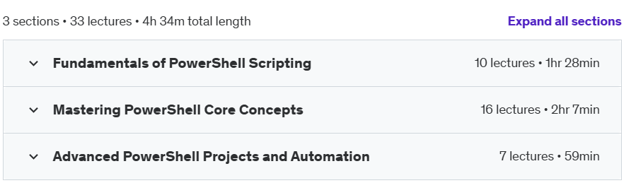 Course topics · Udemy — PowerShell Scripting: Projects| Automation| Adv. Techniques 2024-11