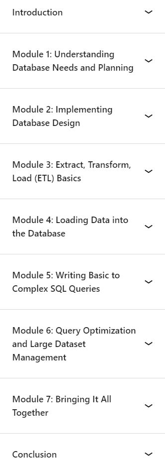 Course topics · LinkedIn — Advanced SQL Project: Design and Manage a Database 2024-8