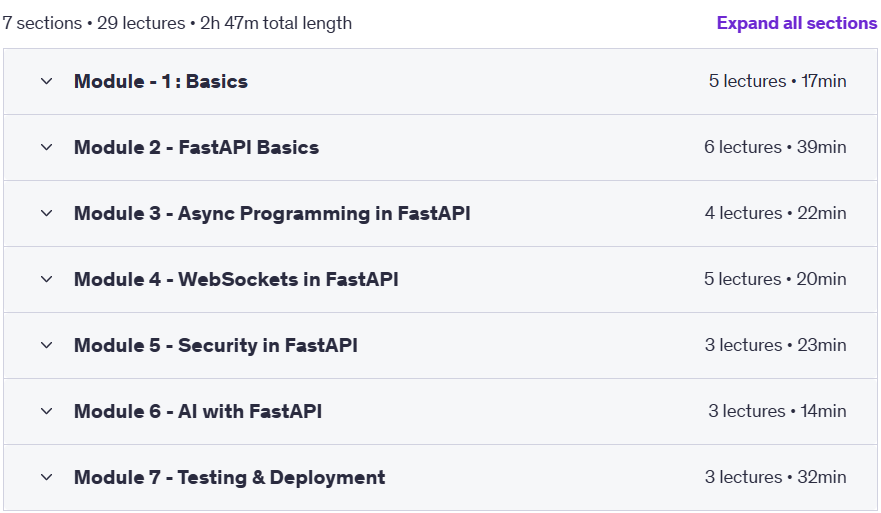 Course topics · Udemy — FastAPI Mastery : Build Modern APIs with Python 2025-6
