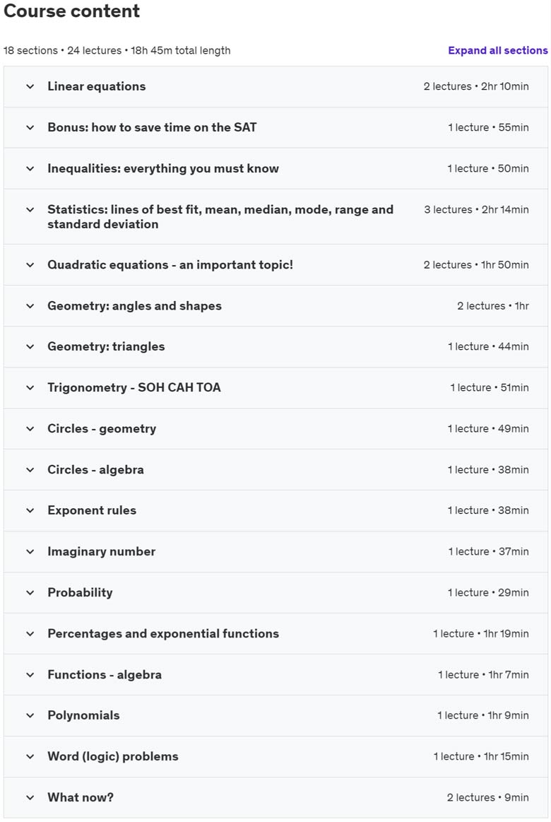 Course topics · Udemy — Official Digital SAT Math Full Prep Course: Topics & Tricks 2023-6