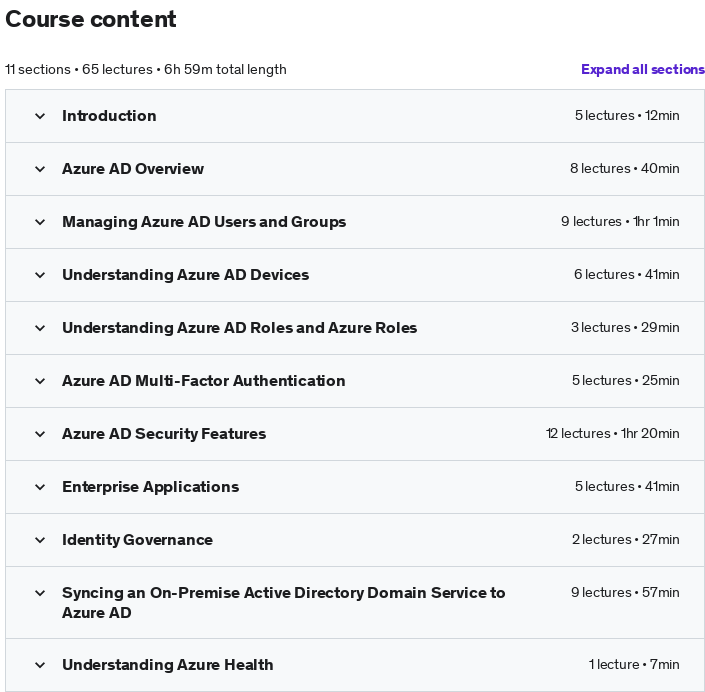 Course topics · Udemy — Azure Active Directory Masterclass 2022-3