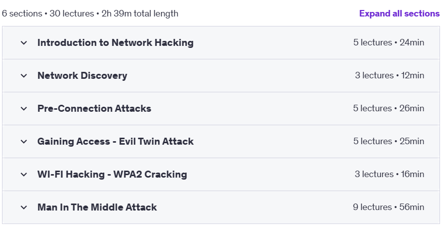Course topics · Udemy — Network Hacking from Scratch 2024-8