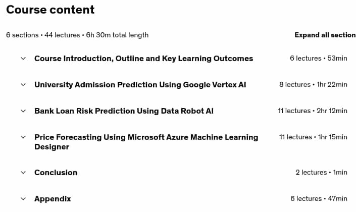 Course topics · Udemy — No-Code Machine Learning: Practical Guide to Modern ML Tools 2023-12