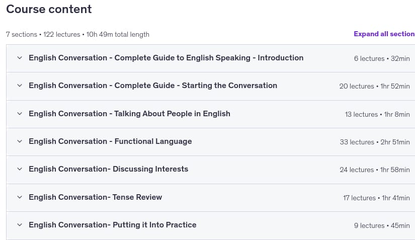Course topics · English Conversation – Complete Guide to English Speaking 2024-11