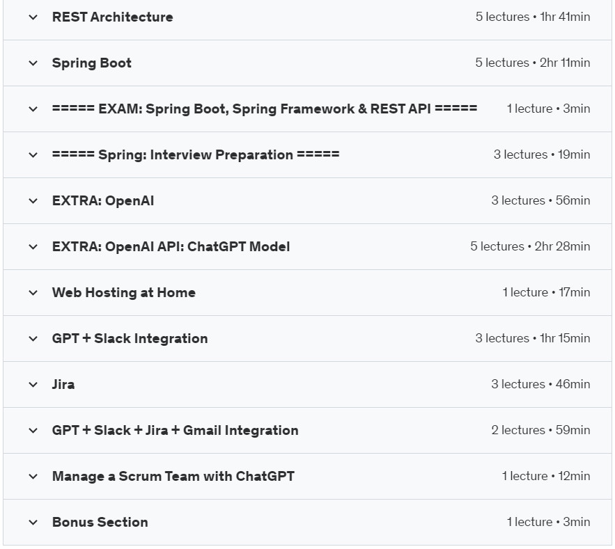 Course topics · Spring Framework for Java Developers: Practical Guide 2024-6