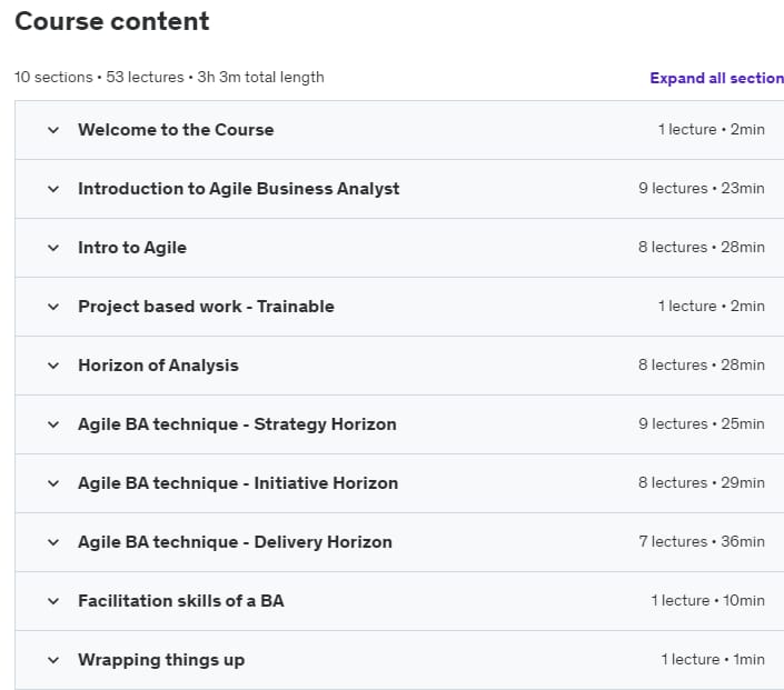 Course topics · Udemy — Become an Agile Business Analyst in Scrum – IIBA Endorsed 2021-12