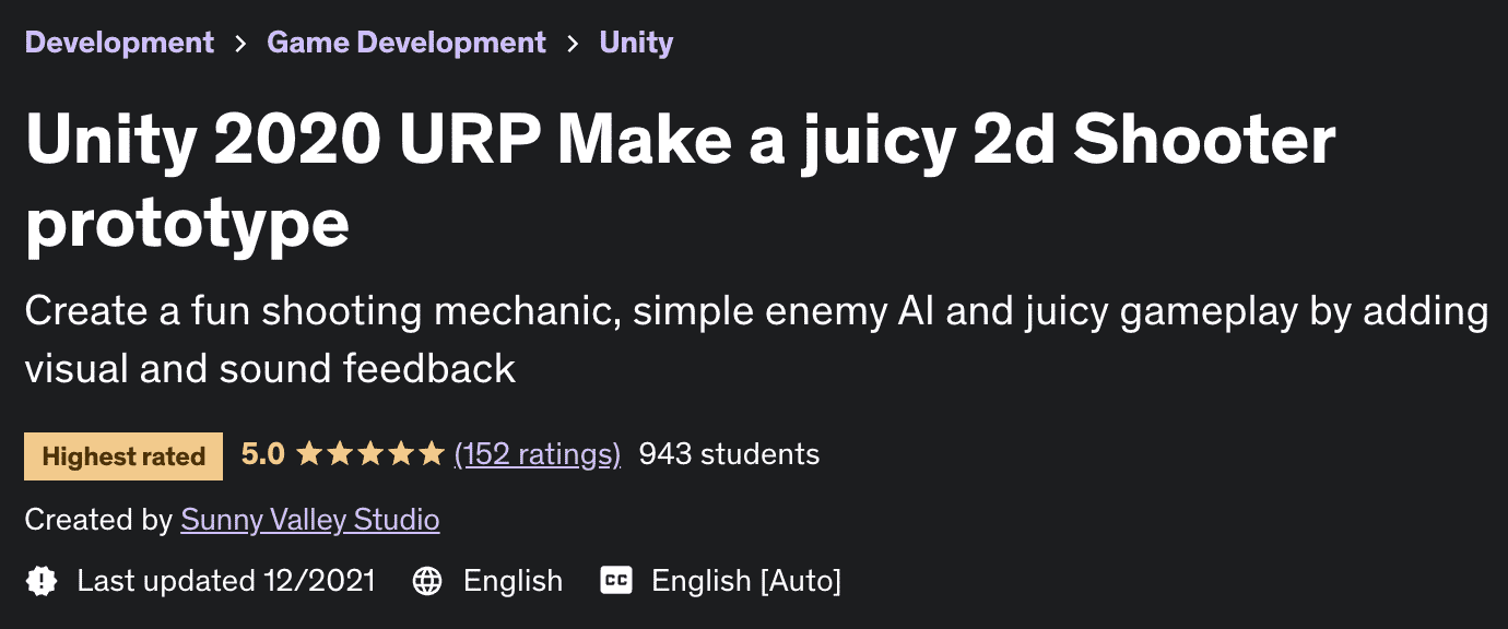 Pictures · Udemy — Unity 2020 URP Make a juicy 2d Shooter prototype 2021-12