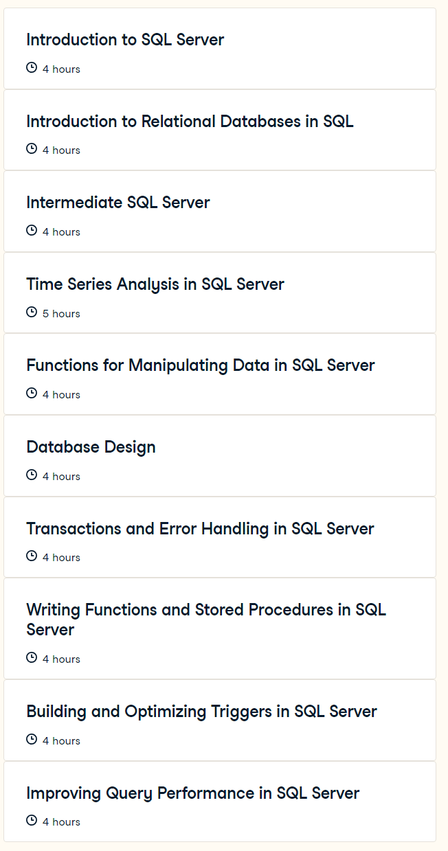 Course topics · SQL Server Developer 2023-11