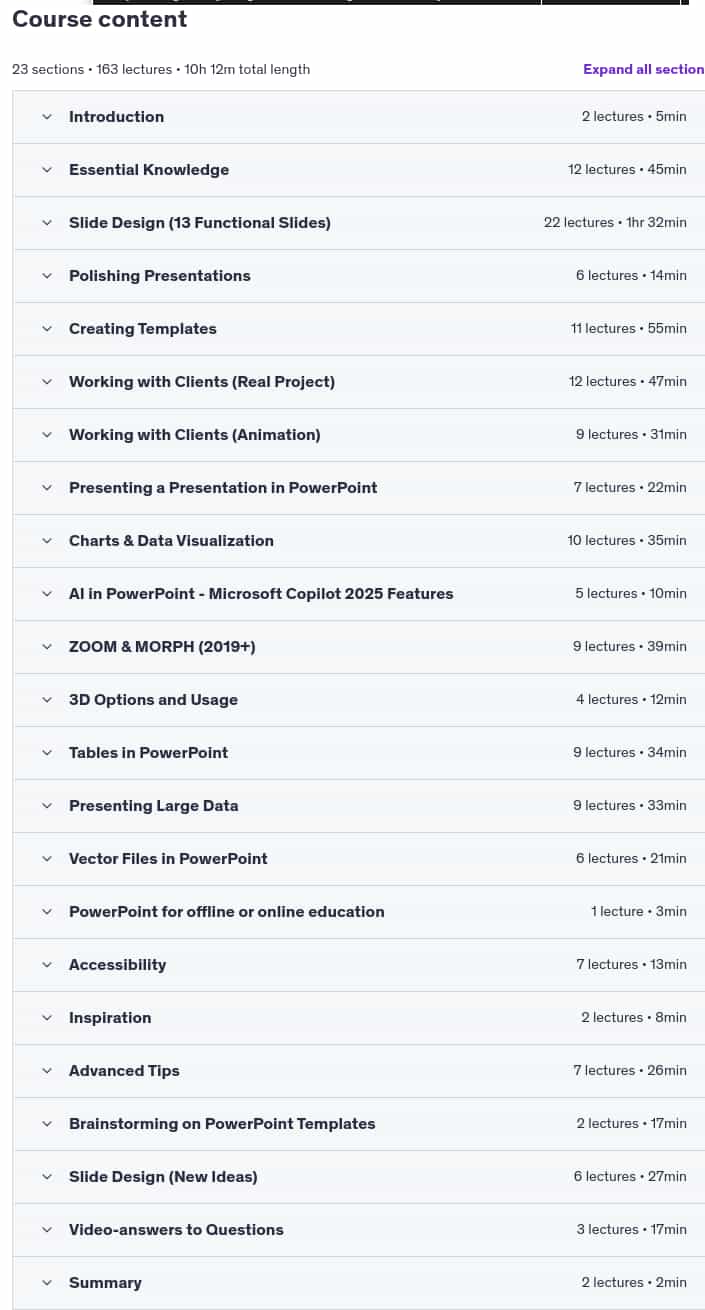 Course topics · Powerpoint 2016 2019 365 – Master powerpoint presentation 2025-3