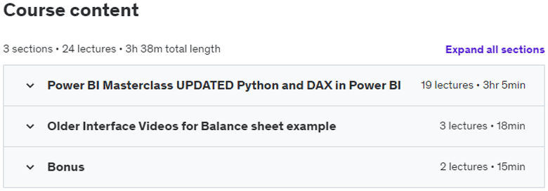 Course topics · Power BI Masterclass 8 – Python, Finance, and advanced DAX 2023-1