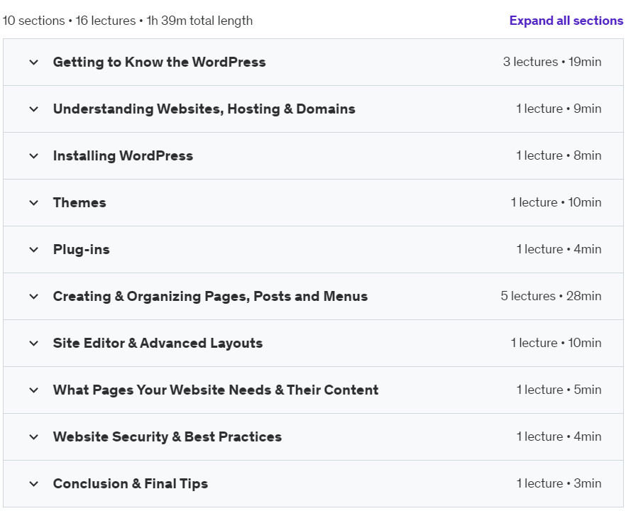 Course topics · WordPress Essentials : Build a Professional Website in Hours 2024-9