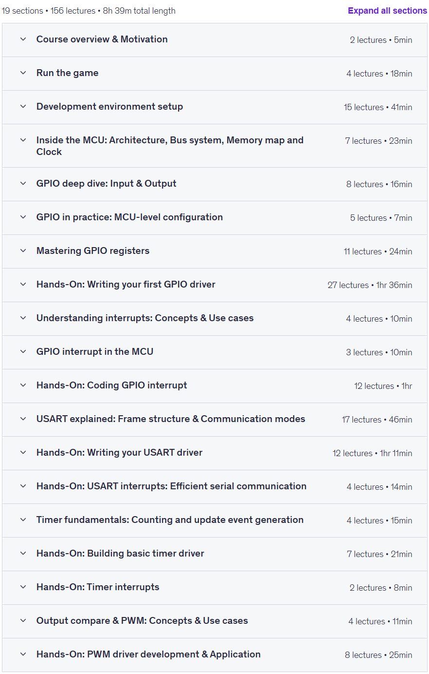 Course topics · Embedded driver: Build Drivers and Control Dino Game 2025-8