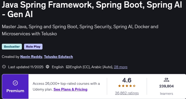 الصور · برنامج Java Spring Framework, Spring Boot AI الجينات AI 2025-11