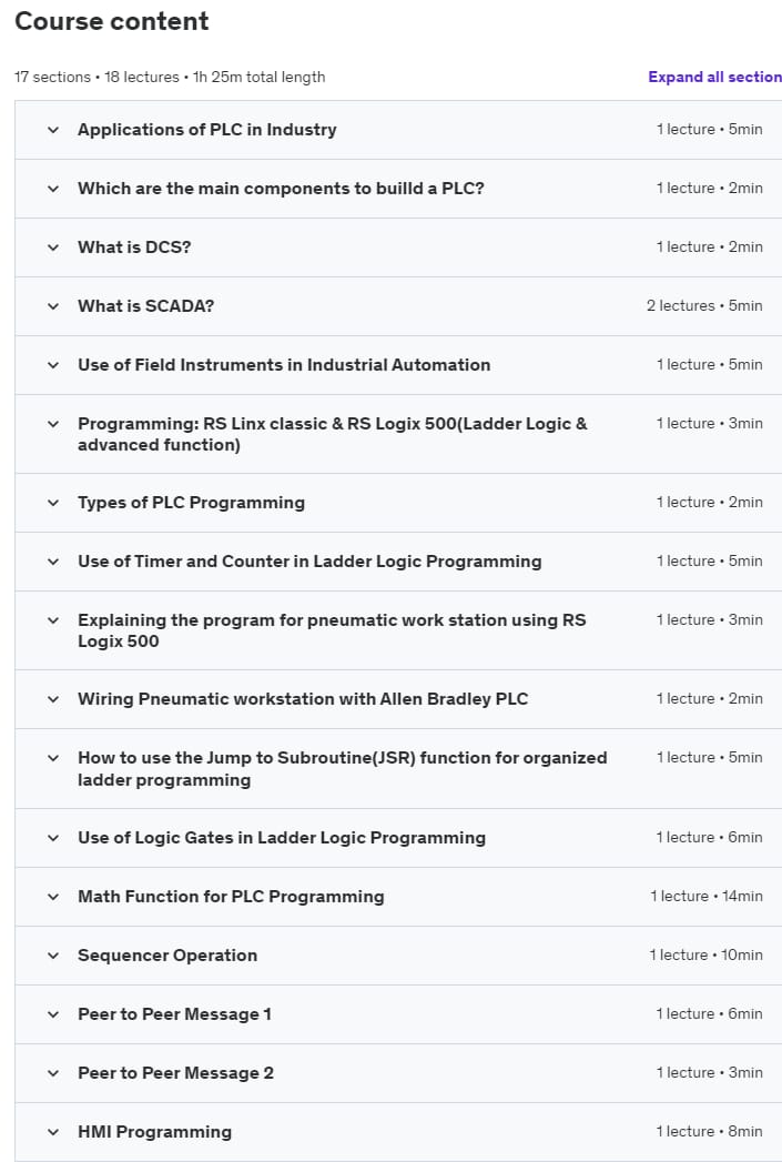 Course topics · Allen Bradley PLC programming (Basic & Expert) 2020-9