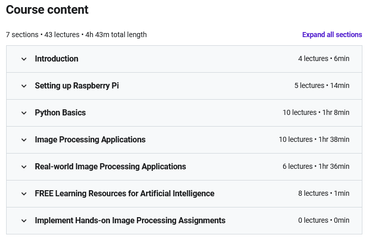 Course topics · Image Processing on Raspberry Pi – Beginner to Advanced 2019-10