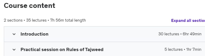 Course topics · All Rules of Tajweed and reciting of Quran from zero to hero 2023-11
