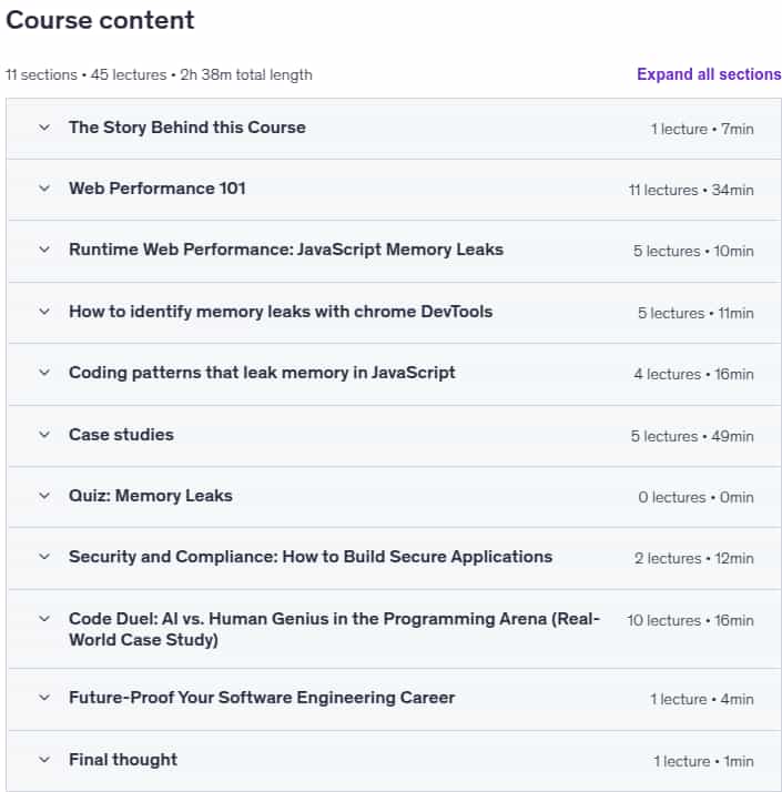 Course topics · Udemy — Mastering Web Performance: From Novice to Expert 2025-4