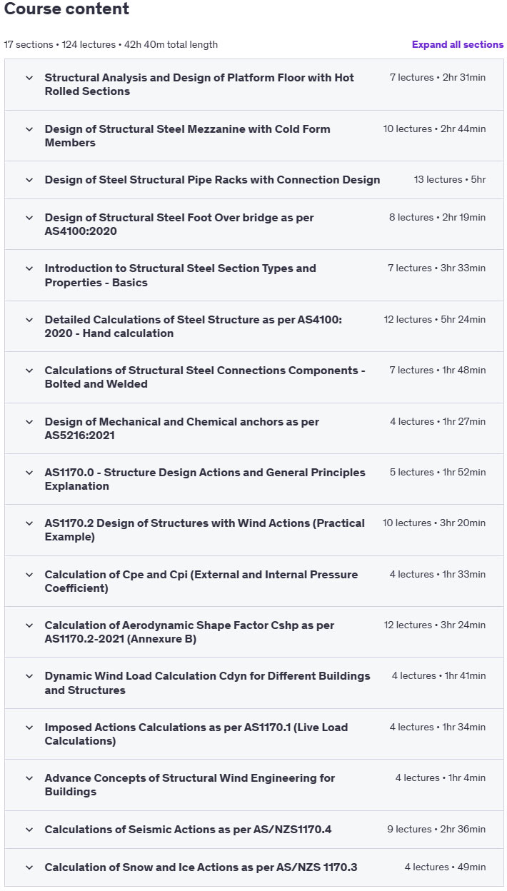 Course topics · Udemy — Australian Structural Engineering Course: Steel, RCC& Timber 2024-12