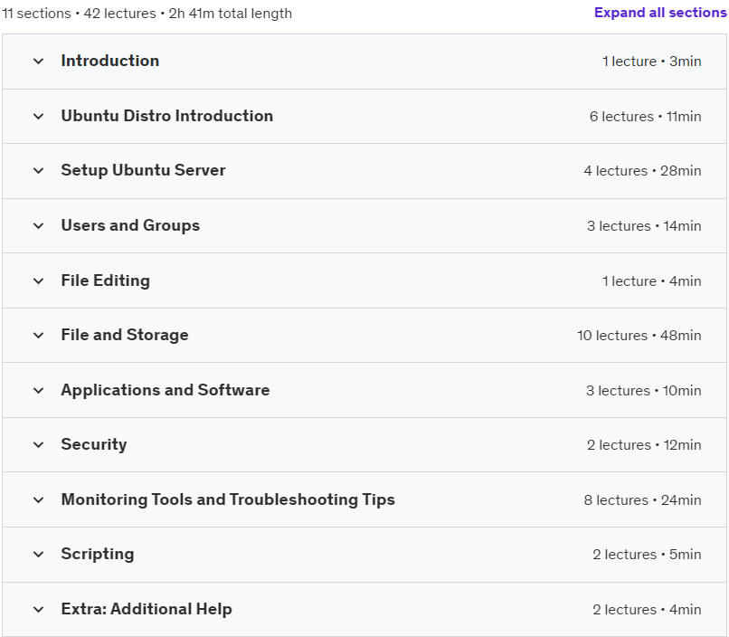 Course topics · Udemy — Ubuntu Server 22.04 Fundamentals 2020-4