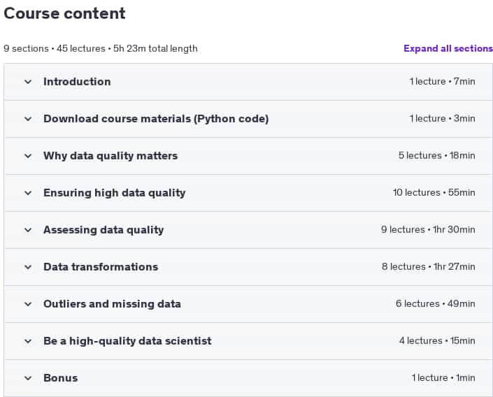 Course topics · Improving data quality in data analytics & machine learning 2025-1
