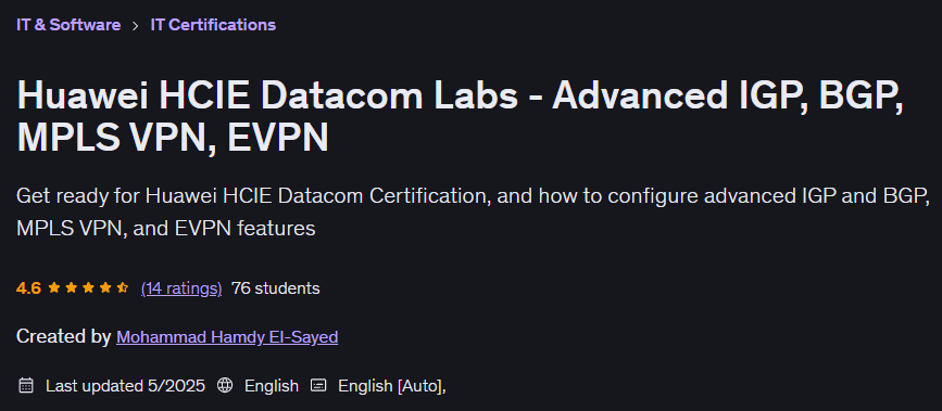 चित्र · Huawei HCIE Datacom Labs – उन्नत IGP, BGP, MPLS VPN, EVPN 2025-5