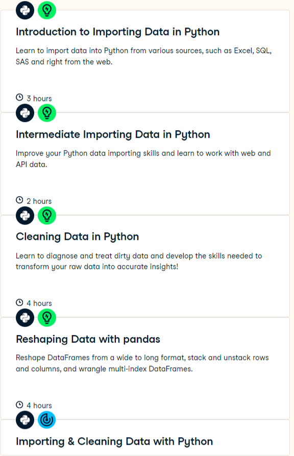 Course topics · Importing & Cleaning Data with Python 2024-8