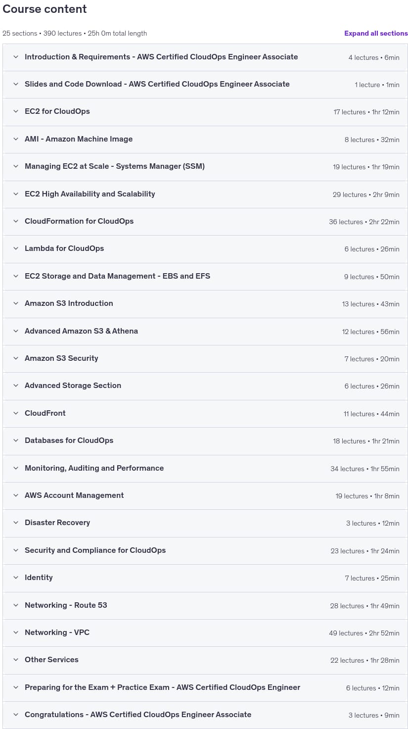 Sujets du cours · AWS Certifié CloudOps Ingénieur Associé SOA-C03 2026 2026-7