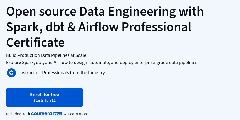 Pictures · Open source Data Engineering with Spark, dbt & Airflow Professional Certificate 2026-6