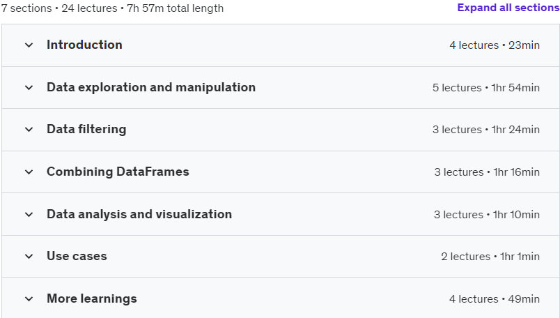 Course topics · 500 Exercises to Master Python Pandas 2023-6
