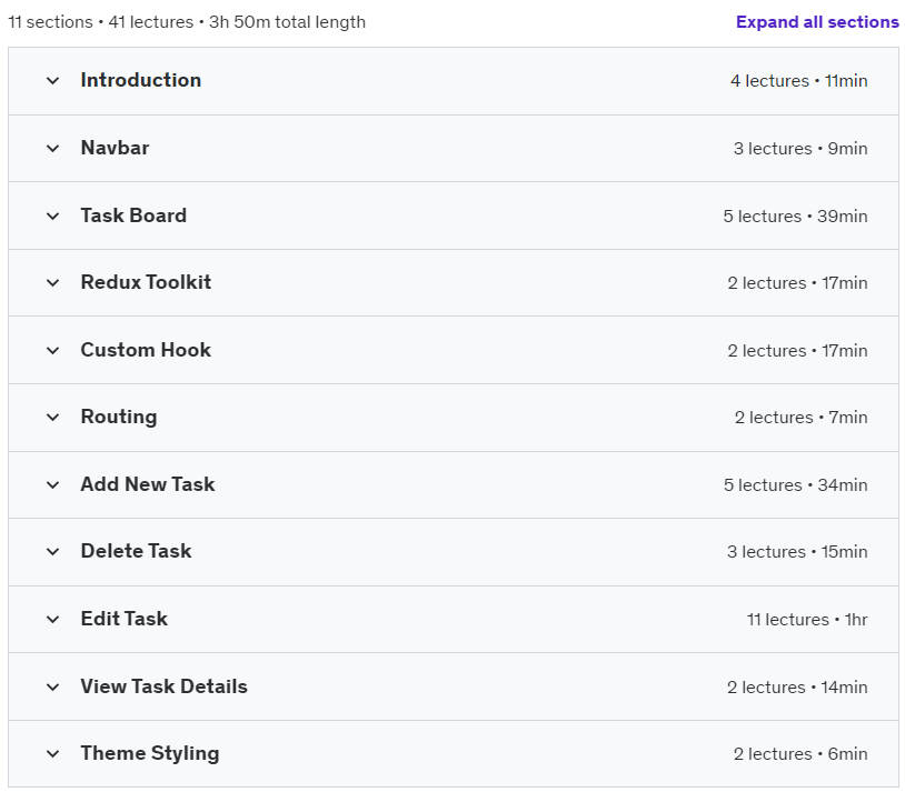 Course topics · React.JS 2024: The Ultimate Guide to Task Tracker App 2024-5