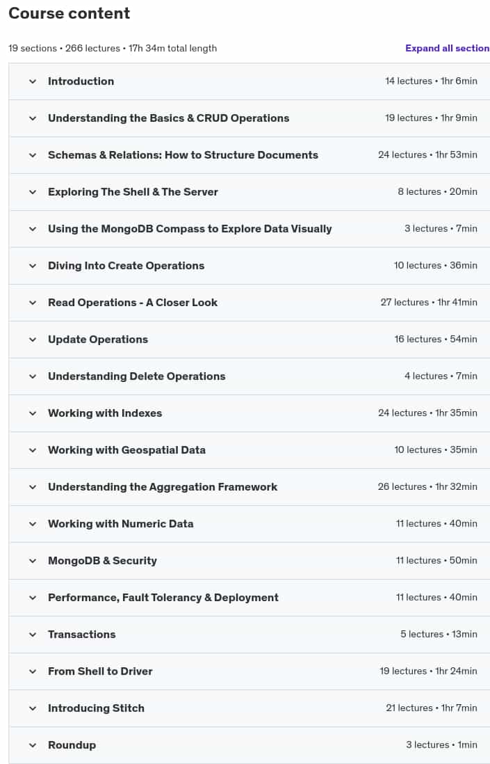 Course topics · Udemy — MongoDB – The Complete Developer’s Guide 2025 2025-1