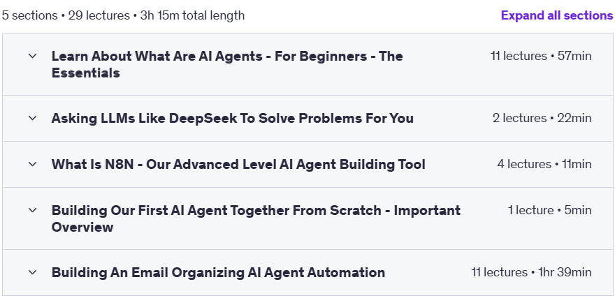 Course topics · Udemy — What Are AI Agents For Beginners – Build And Learn AI Agents 2025-2
