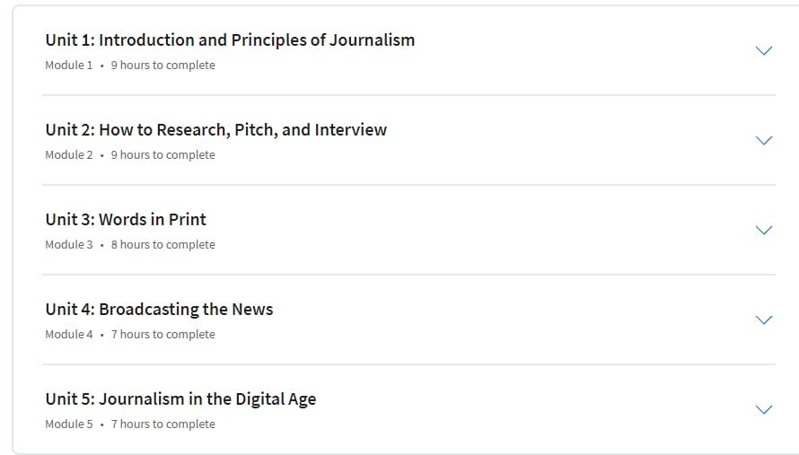 Course topics · Coursera — English for Journalism 2024-7